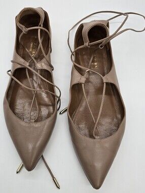 Aquazzura Christy Lace-Up Pointed-Toe Flats Size 36.5
